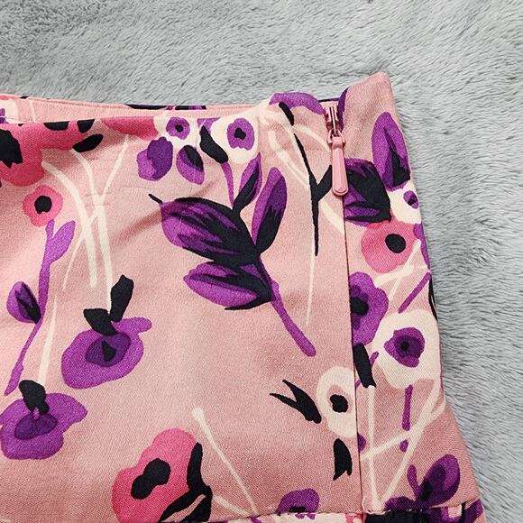 Express Design Studio Skirt Womens 6 Pink Purple Floral Silk Pleated A-Line - Picture 3 of 11